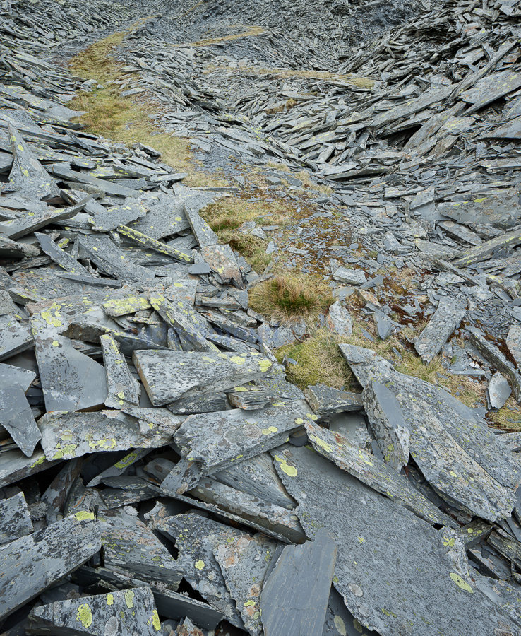 Slate spoil heap with grass