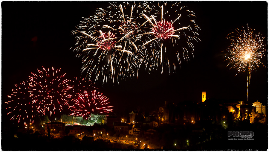 Fireworks over Umbrian hilltops, Italy
