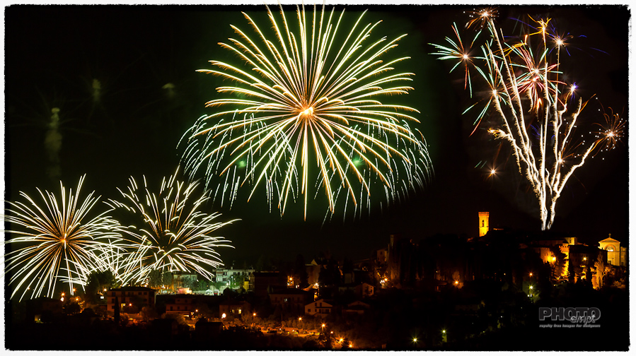 Fireworks over Umbrian hilltops, Italy